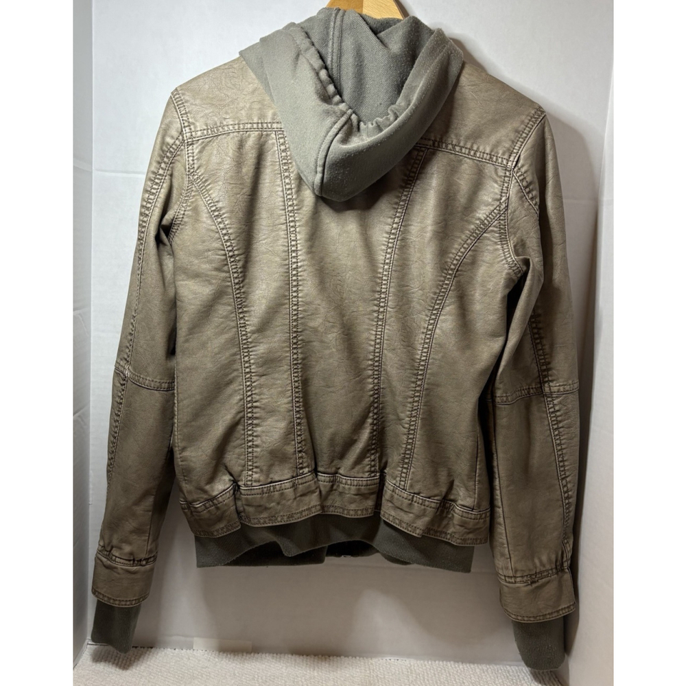 LA Coalition Hooded Leather Jacket Light Green Zip Up Sweatshirt Style Small - Picture 2 of 6